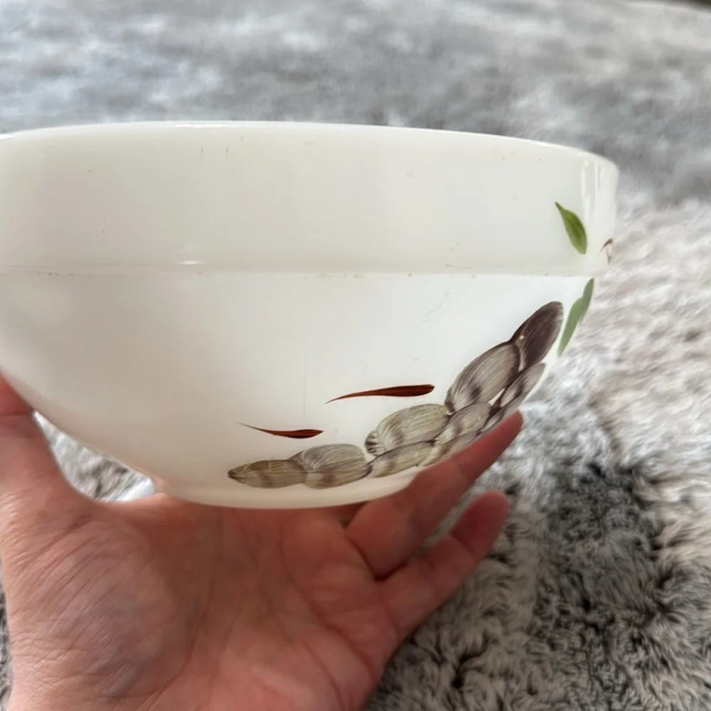 VTG‎ Anchor Hocking Fire King Gay Fad Fruit Hand Painted Milk Glass Mixing Bowl